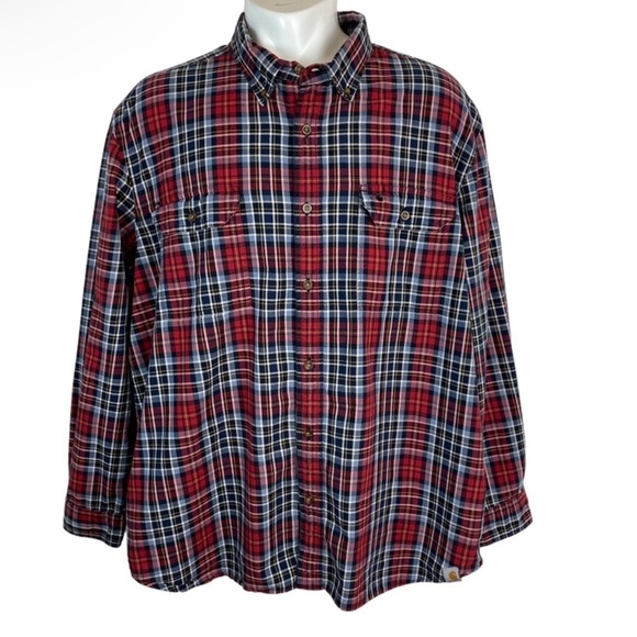 Carhartt Plaid Shirt Mens Size 2XL Long Sleeve Relaxed Fit Button Up Collared - Picture 1 of 11